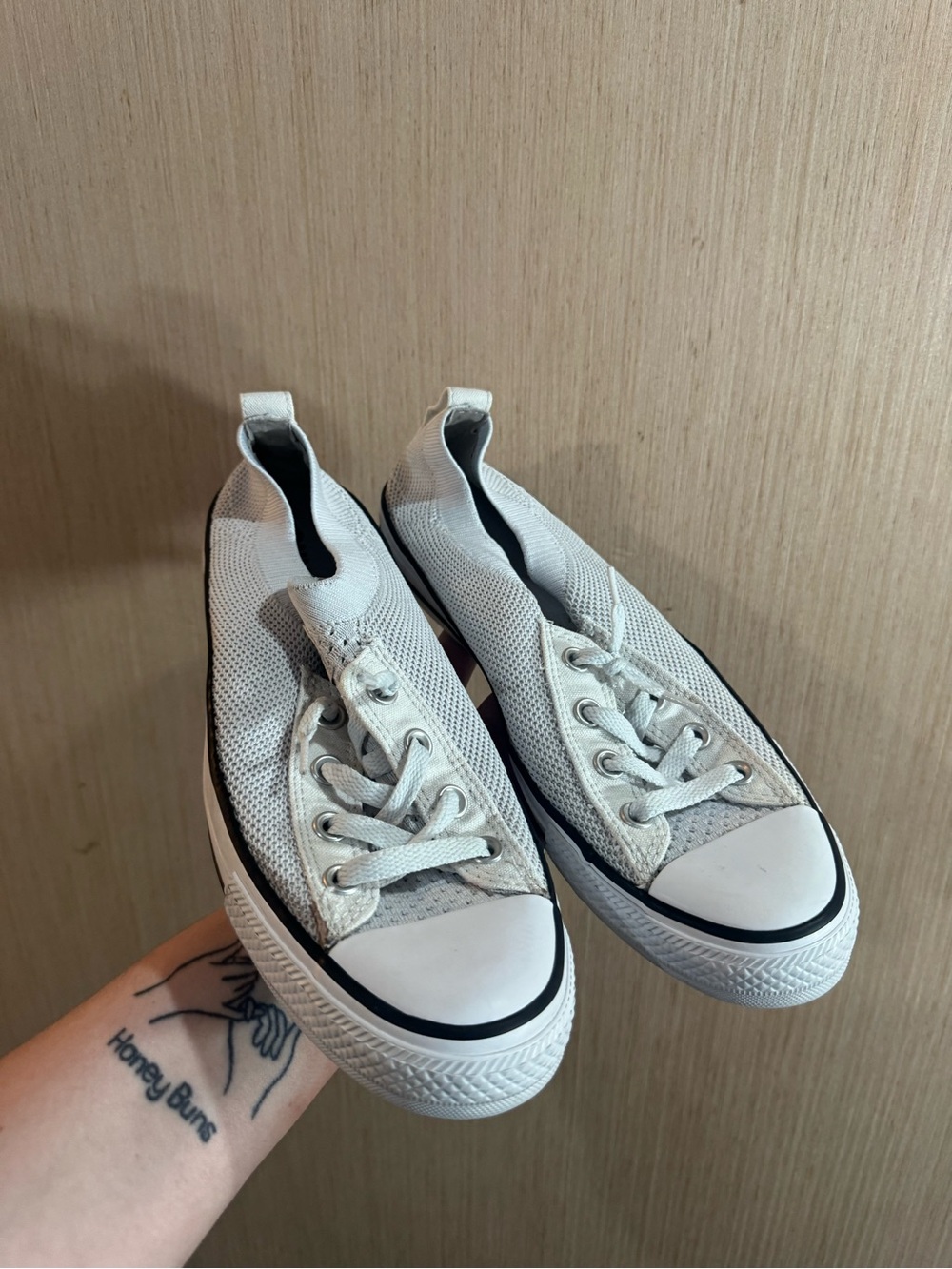 Converse White Knit Slip-On Sneakers with Black Trim Size 9